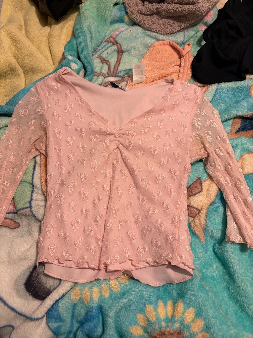 Light Pink Floral Lace Long Sleeve Top